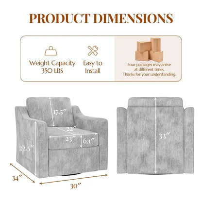 Swivel Accent Chair Set of 4, Large Comfy Reading Chairs, Accent Square Singleseat Armchair Upholstered Sofa for Reading, Nurse
