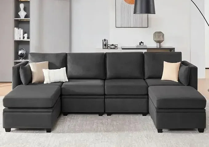 Modular Sectional Sofa with Storage, Convertible Modular Sofa Couch with Ottomans, U Shaped Sectional Couch for Living Room