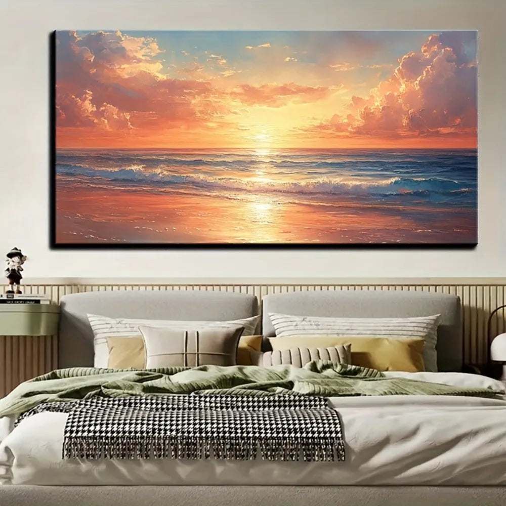 Hign-concerned Seaside Sunrise Abstract Oil Painting Canvas Wall Decor