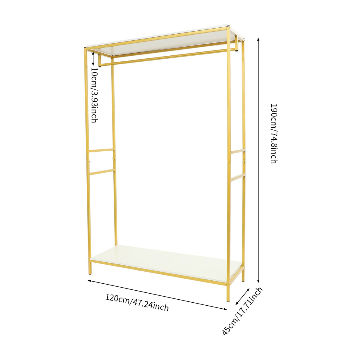 Gold Iron Clothing Rack with Shelves Wedding Dress Bridal Garment Rack Stand