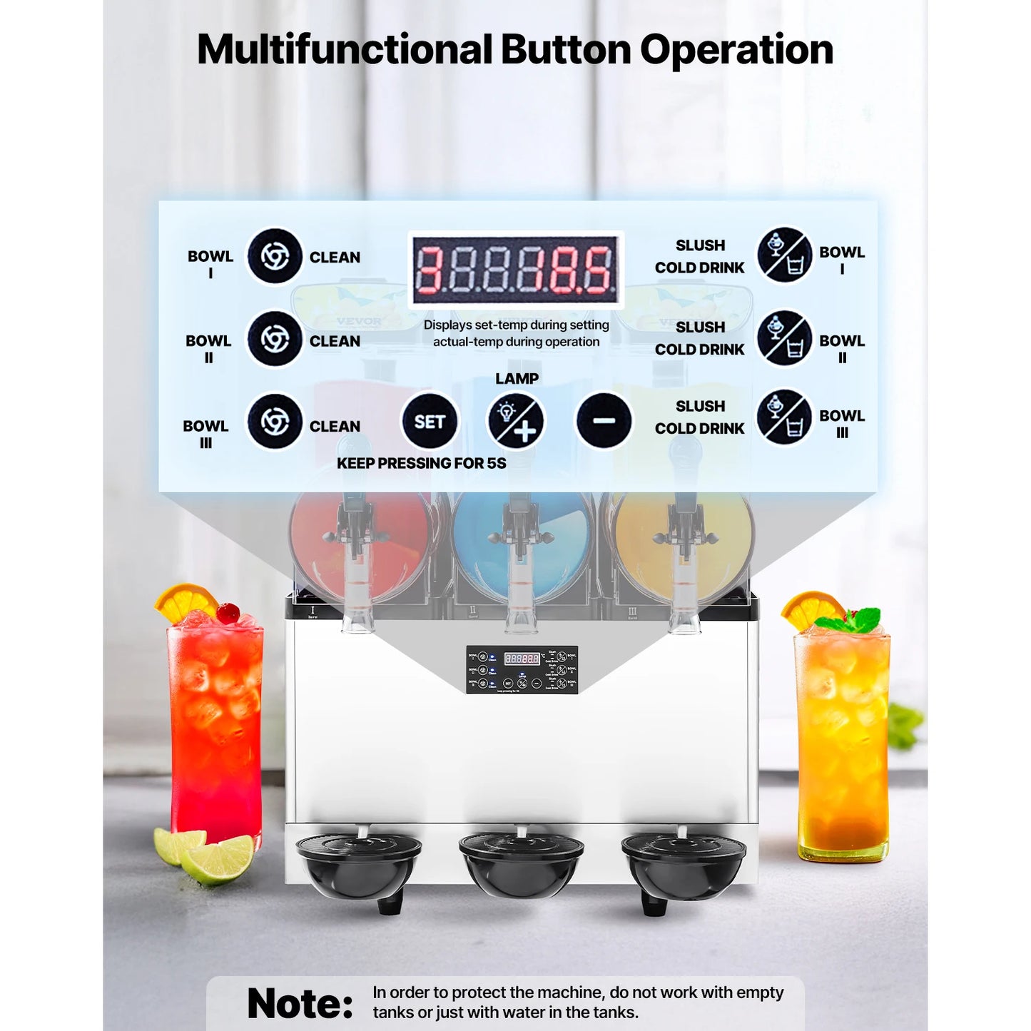 Succebuy 15L Commercial Frozen Drink Maker Triple Tank Slushy Machine Slushie Maker for Home Party Restaurants Cafe Bars