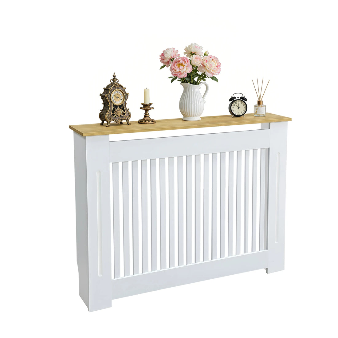 Modern Radiator Cover Decorative Heater Protector Wall Vertical Slat Grill Shelf with MDF Wood Top
