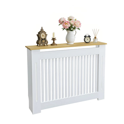 Modern Radiator Cover Decorative Heater Protector Wall Vertical Slat Grill Shelf with MDF Wood Top
