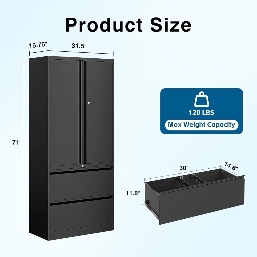 2-drawer metal file cabinet, lateral vertical filing cabinets for home office, locking file cabinet with storage shelves, legal/