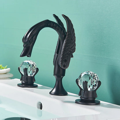 Rozin Gold Swan Basin Faucet Luxury Deck Mounted Dual Crystal Handle Bathroom Mixer Tap Cold and Hot Water Mixer Faucet