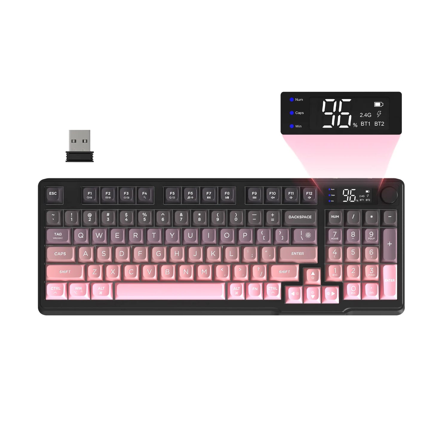 ZIYOU LANG Wireless Gaming Keyboard with Display Screen &amp; Knob, Bluetooth/2.4GHz Quiet Membrane Keyboard, 3000mAh Rechargeable