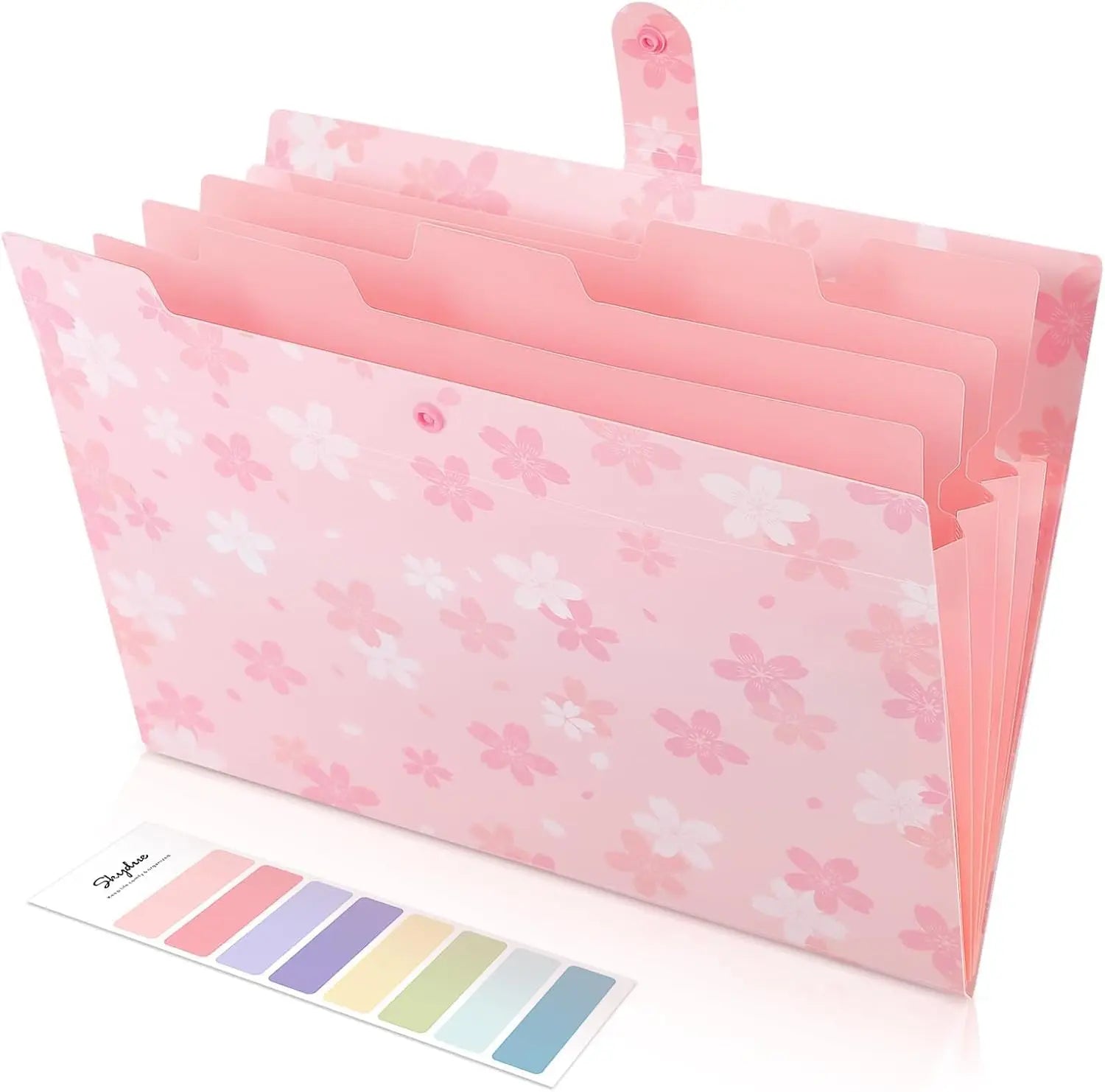 Pink Expanding File Folder with 5 Pockets, Portable Accordion Organizer for Receipts and Documents, Letter Size Office Supplies