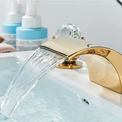 Quyanre LED Widespread Bathroom Faucet Waterfall Lavatory Mixer