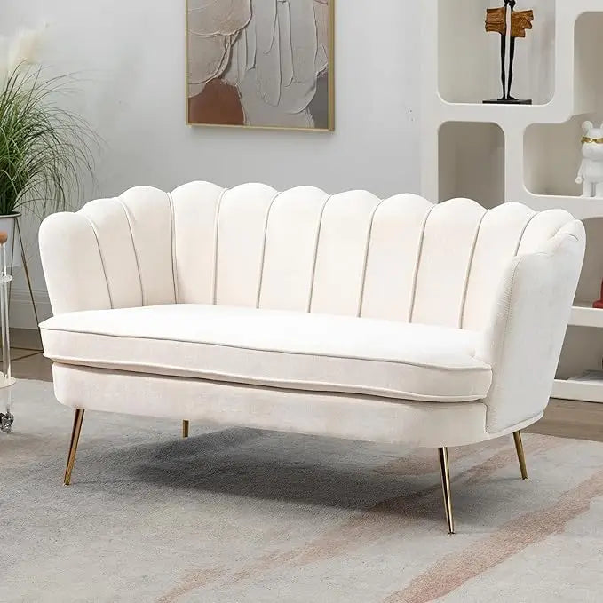 59" Chenille Upholstered Loveseat with Gold Metal Legs Petal Design Modern Mini Sofa for Bedroom Apartment, Customized