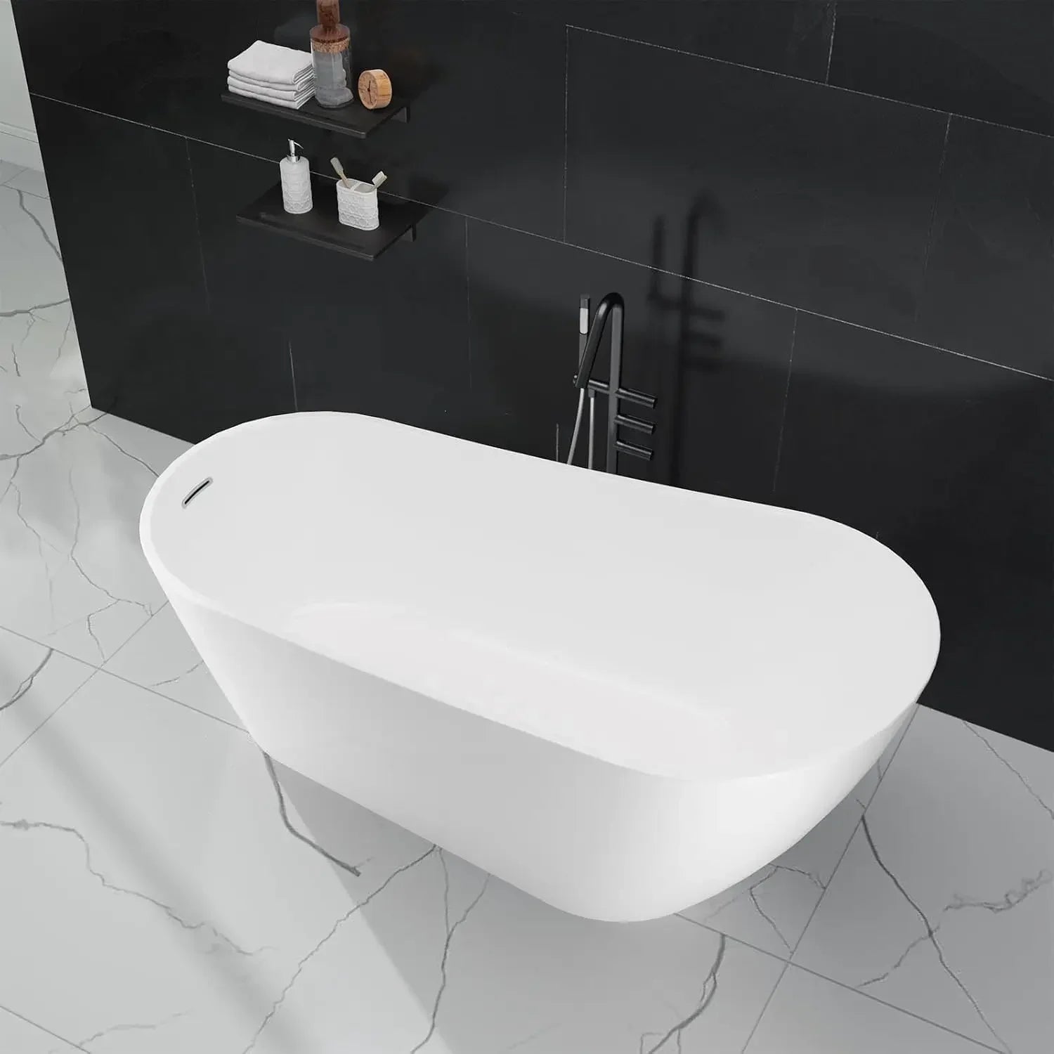 59" Acrylic Freestanding Soaking Bathtub, Free Standing Tub, Stylish Stand Alone Contemporary Soaking Tub with Integrated Overfl