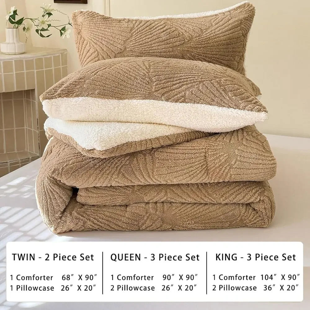 King Size Geometric Quilted Bedding Set, 3-Piece Warm Cozy Premium Comforter with 2 Pillowcases, Beige (104x90)