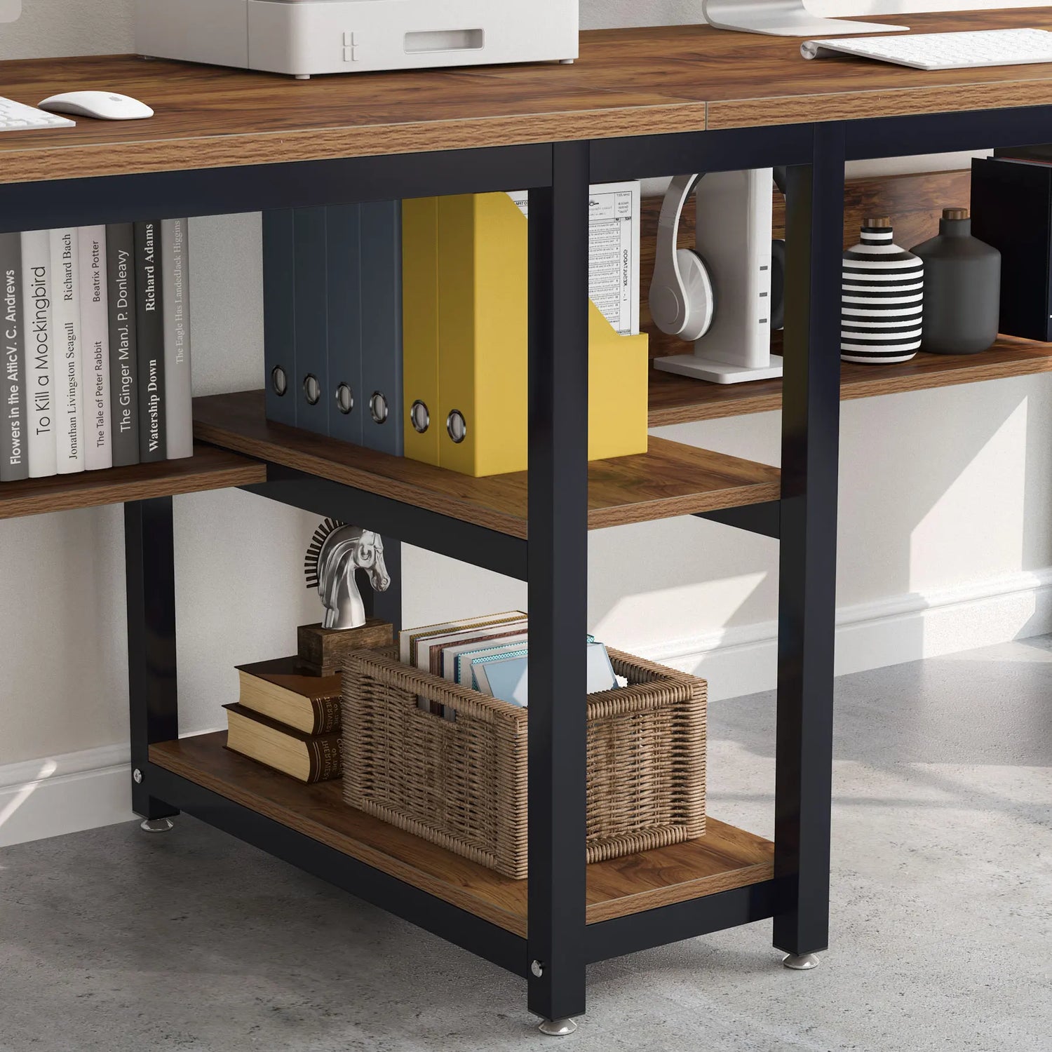Tribesigns Two Person Desk With Bookshelf For Home Office