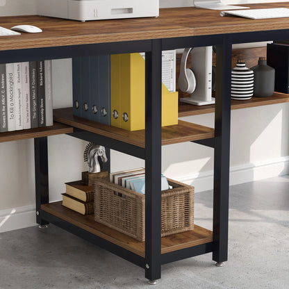 Tribesigns Two Person Desk With Bookshelf For Home Office