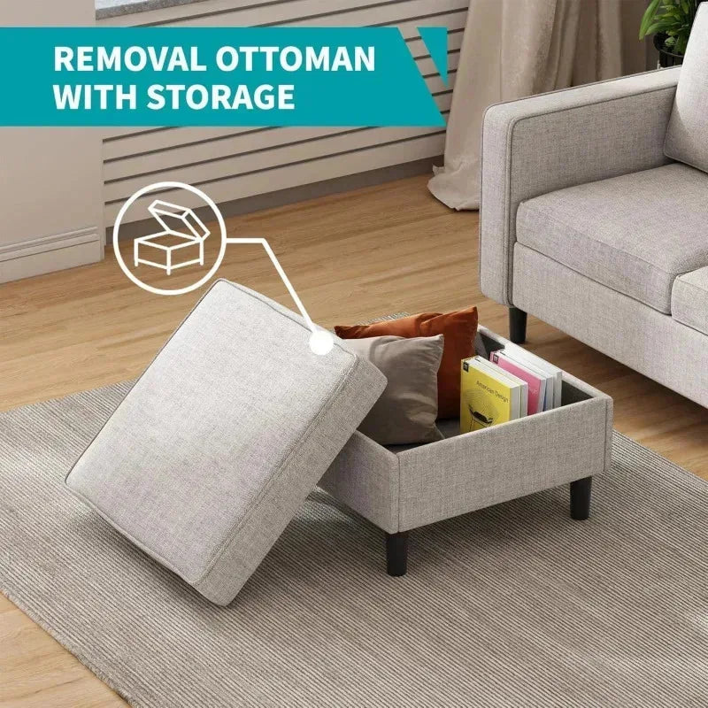 RPD4-Bus 78"W 3 piece living room couch set.3 seater sofa storage ottoman and loveseat furniture sets. modern L shaped section