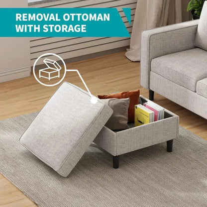 RPD4-Bus 78"W 3 piece living room couch set.3 seater sofa storage ottoman and loveseat furniture sets. modern L shaped section