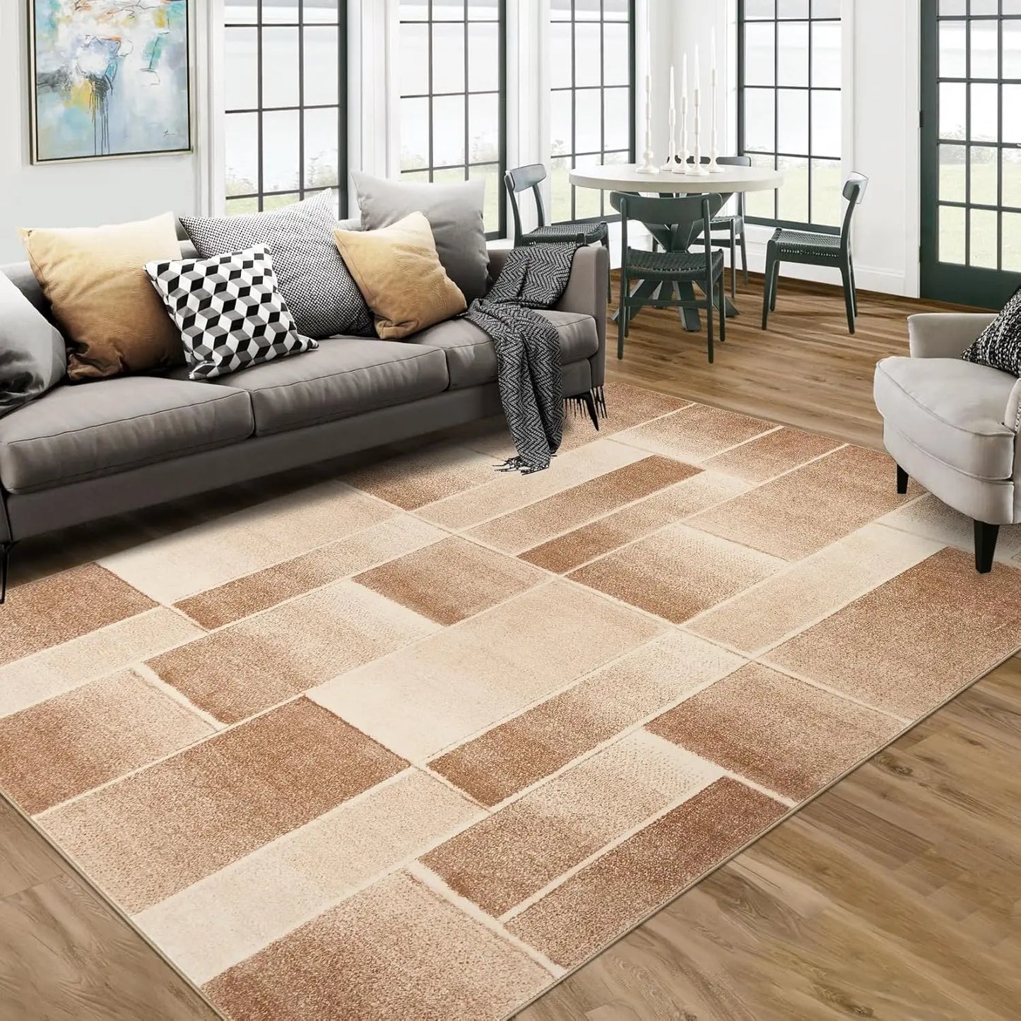 Washable Area Rugs for Living Room Modern Geometric Rug Indoor Floor Cover Accent Carpet for Bedroom Entryway