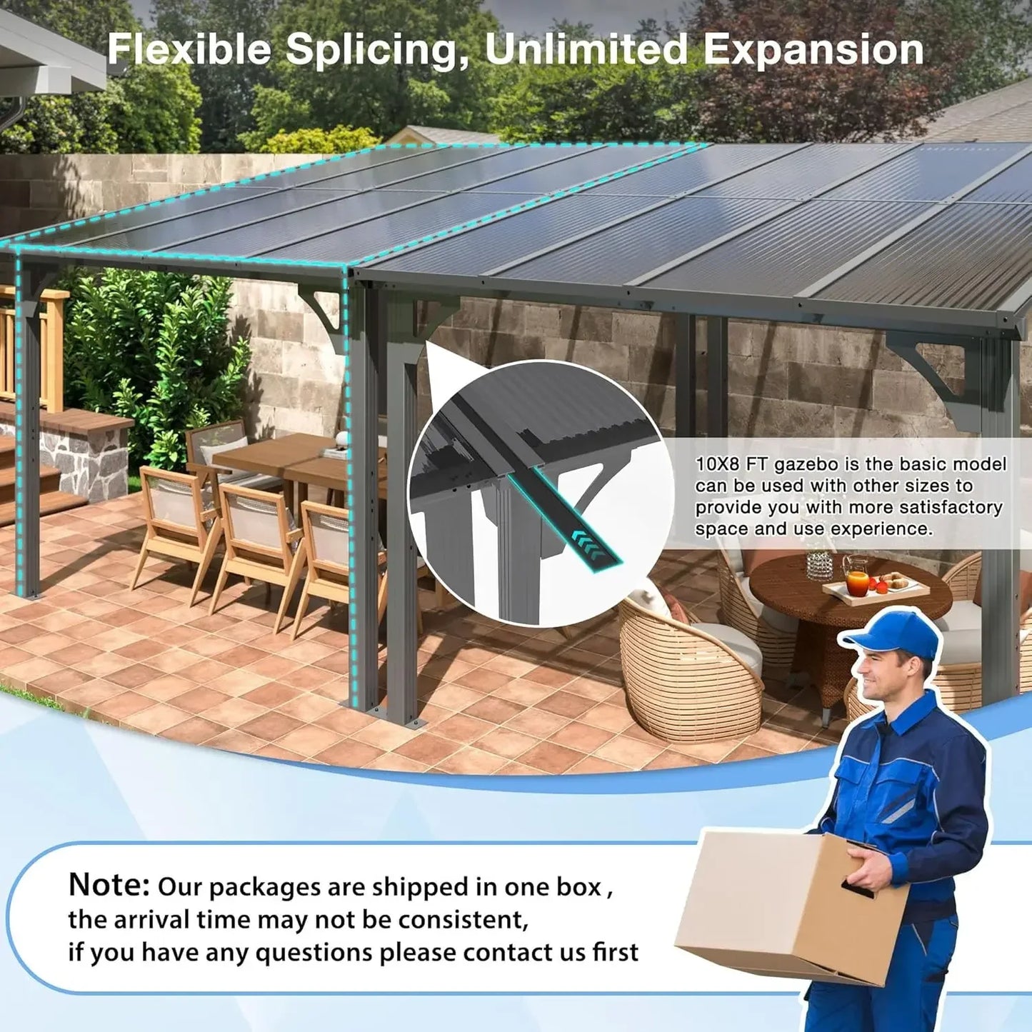 10x8 FT Gazebo Pergola Awnings for Patio with Hardtop Gazebos on Clearance Patio Covers for Shade and Rain