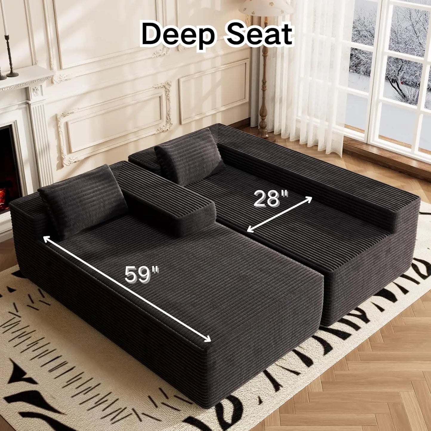 105.5" L Shape Modular Sectional Sofa for Bedroom And Living Room Deep Seat Cloud Sofa Customizable Upholstered