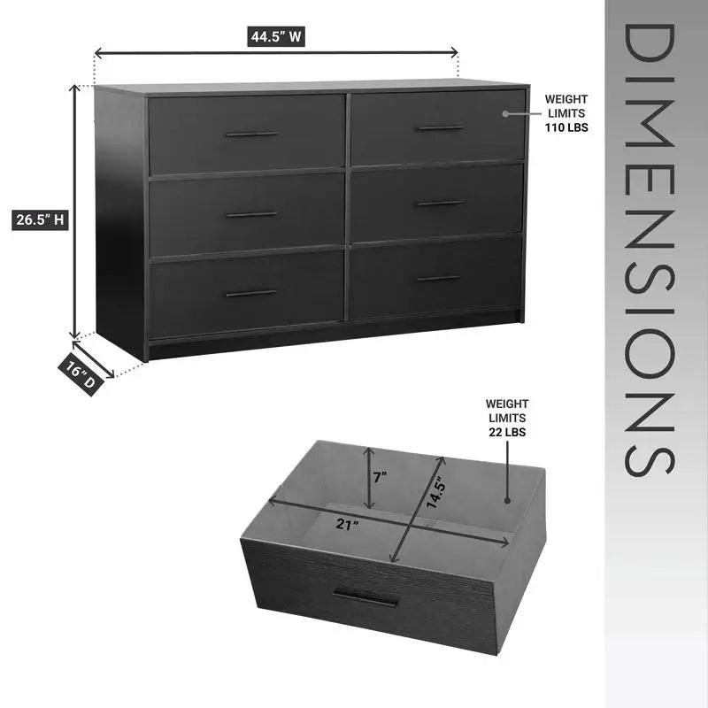 6-Drawer Dresser With Large Fabric Storage Drawers For Bedroom