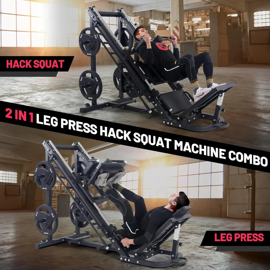 2-in-1 Leg Press &amp; Hack Squat Machine 440LBS, Linear Bearing Glute Workout Equipment with Weight Storage, Home Gym, Customized