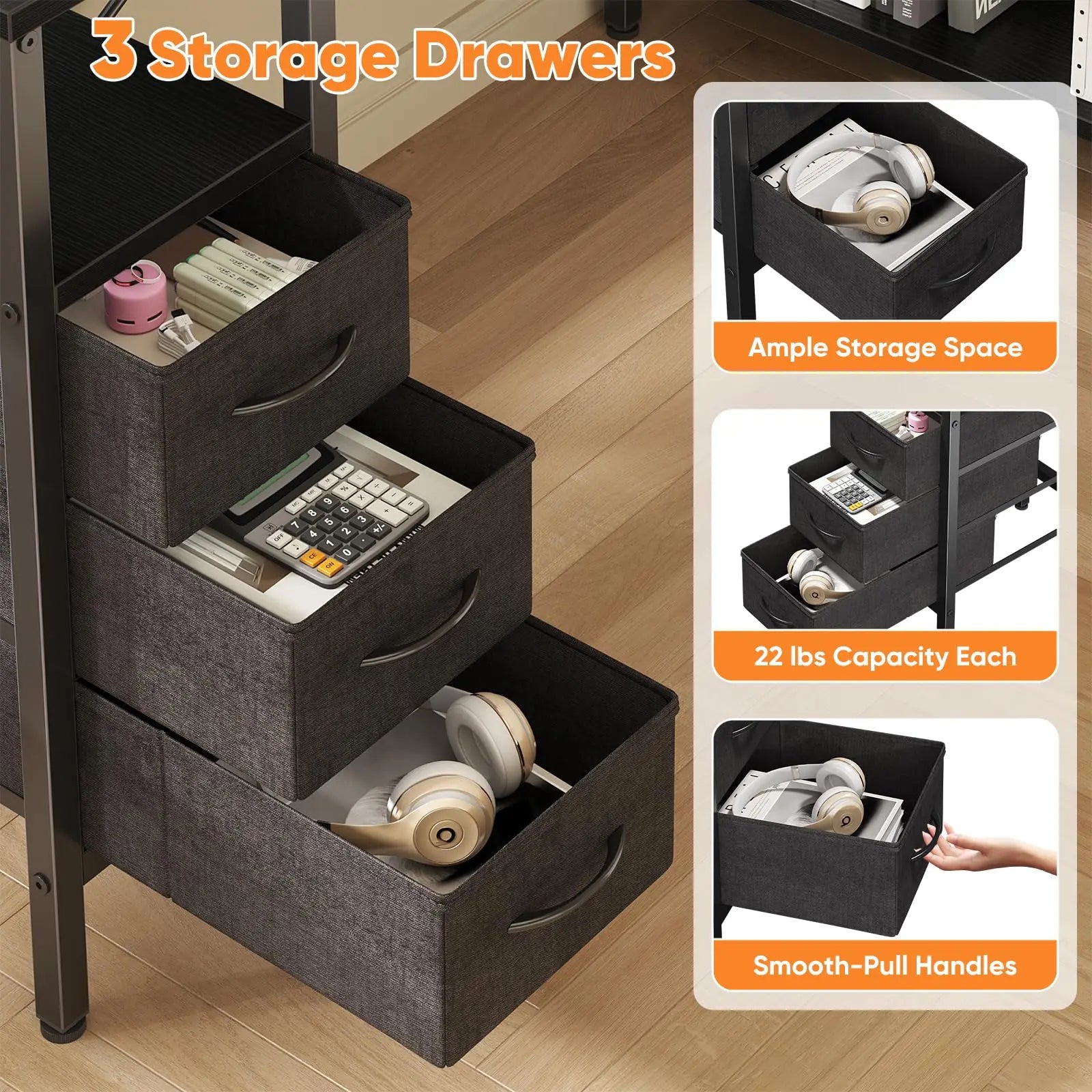 JHK L Shaped Desk With Shelf Drawers And Power Outlet