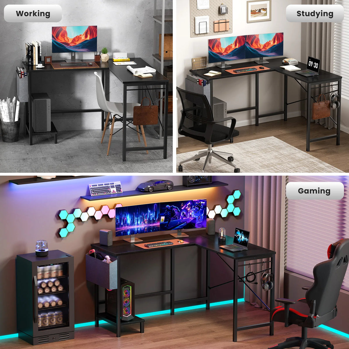 MCQ L Shaped Computer Desk with Storage and Side Hook