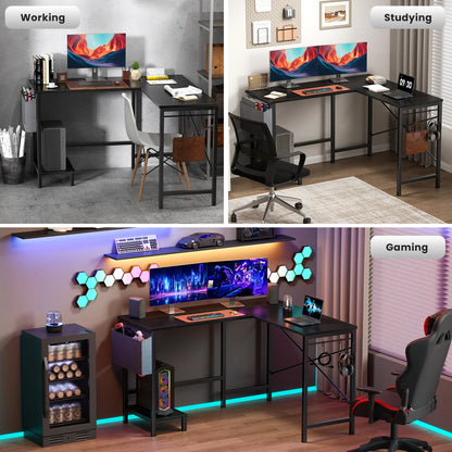 MCQ L Shaped Computer Desk with Storage and Side Hook