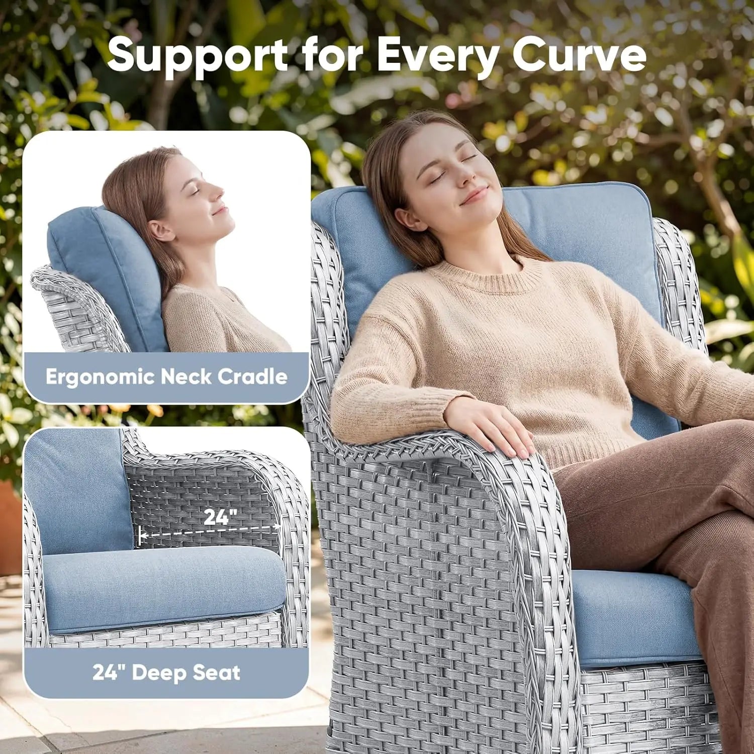 Patio Wicker Chairs Swivel Rocker,Outdoor Patio Furniture Set with Rattan Side Table