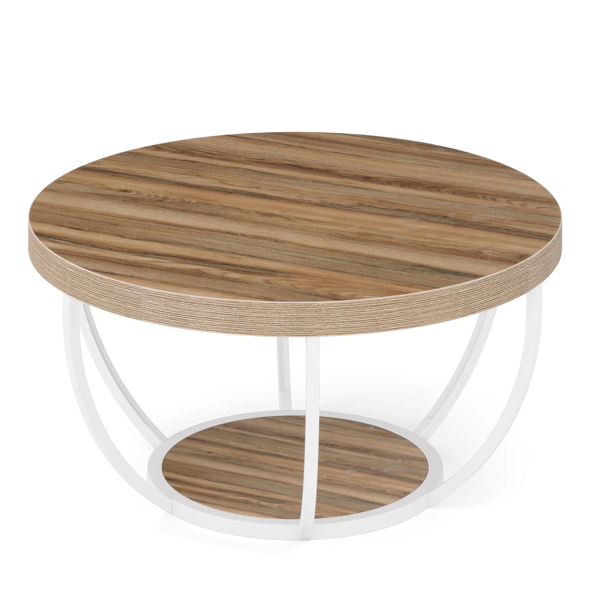 Tribesigns Industrial Round Coffee Table With Two Tier Storage Shelves