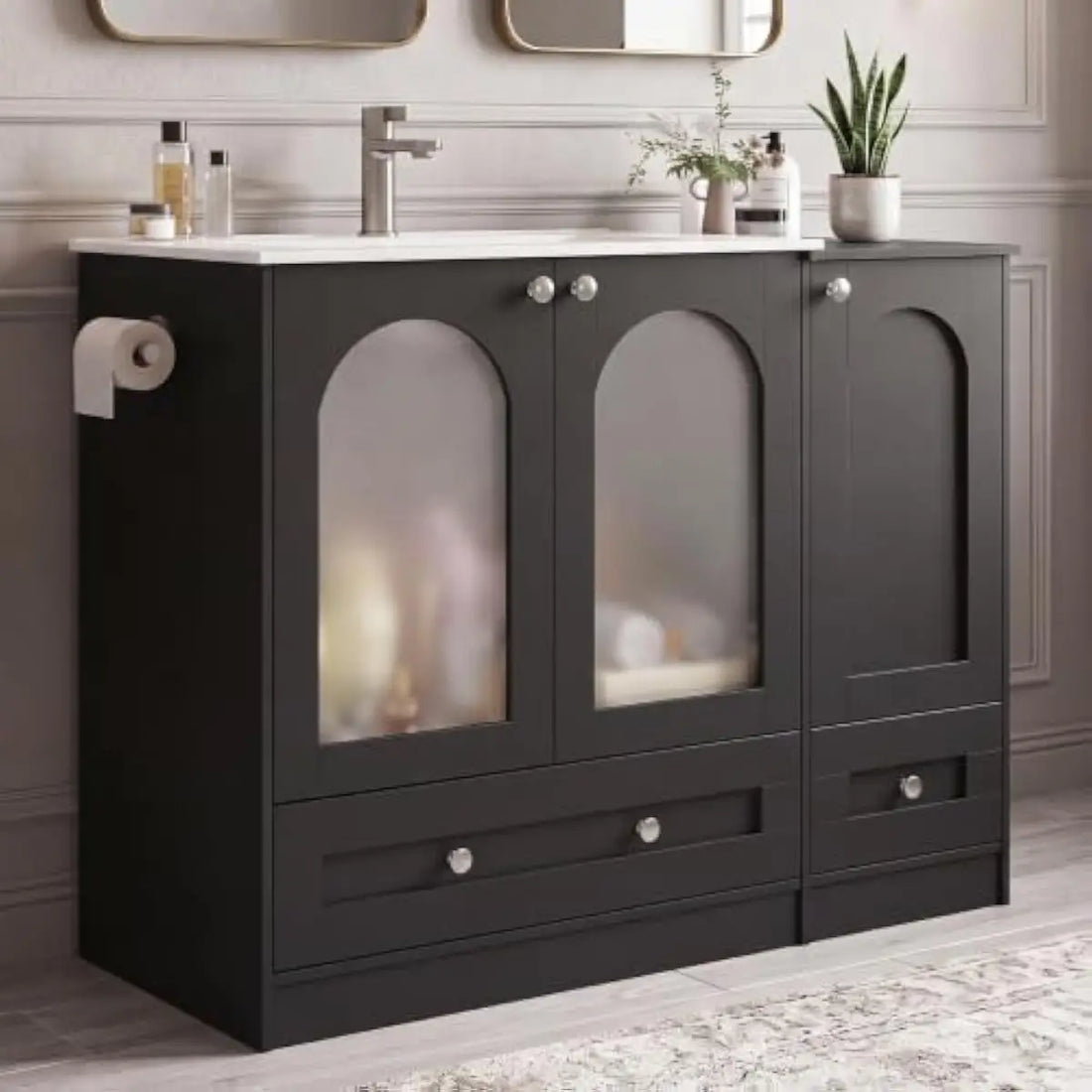 Modern Bathroom Vanity Set Integrated Ceramic Sink Reversible Side Cabinet
