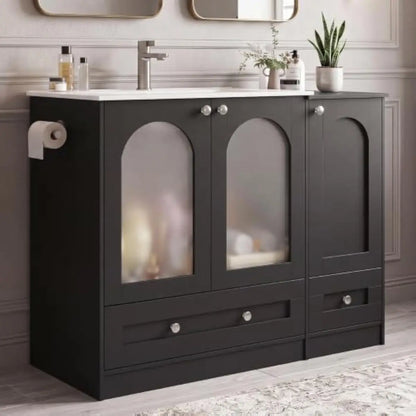 Modern Bathroom Vanity Set Integrated Ceramic Sink Reversible Side Cabinet