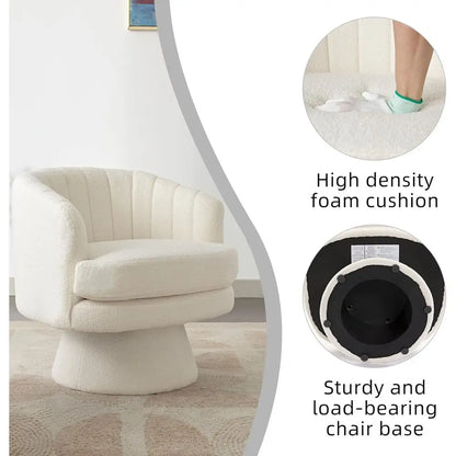 Swivel Accent Barrel Chair With Curved Back And Teddy Cushion
