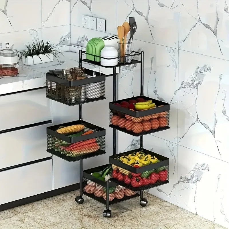Rotating Kitchen Storage Rack 5 Tier Fruit And Vegetable Organizer