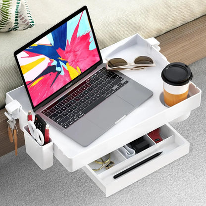 Bedside Shelf for Bed, Foldable Bunk Bed Shelf Clip On Nightstand Tray College Dorm Room Essential Table Caddy with Cup Holder