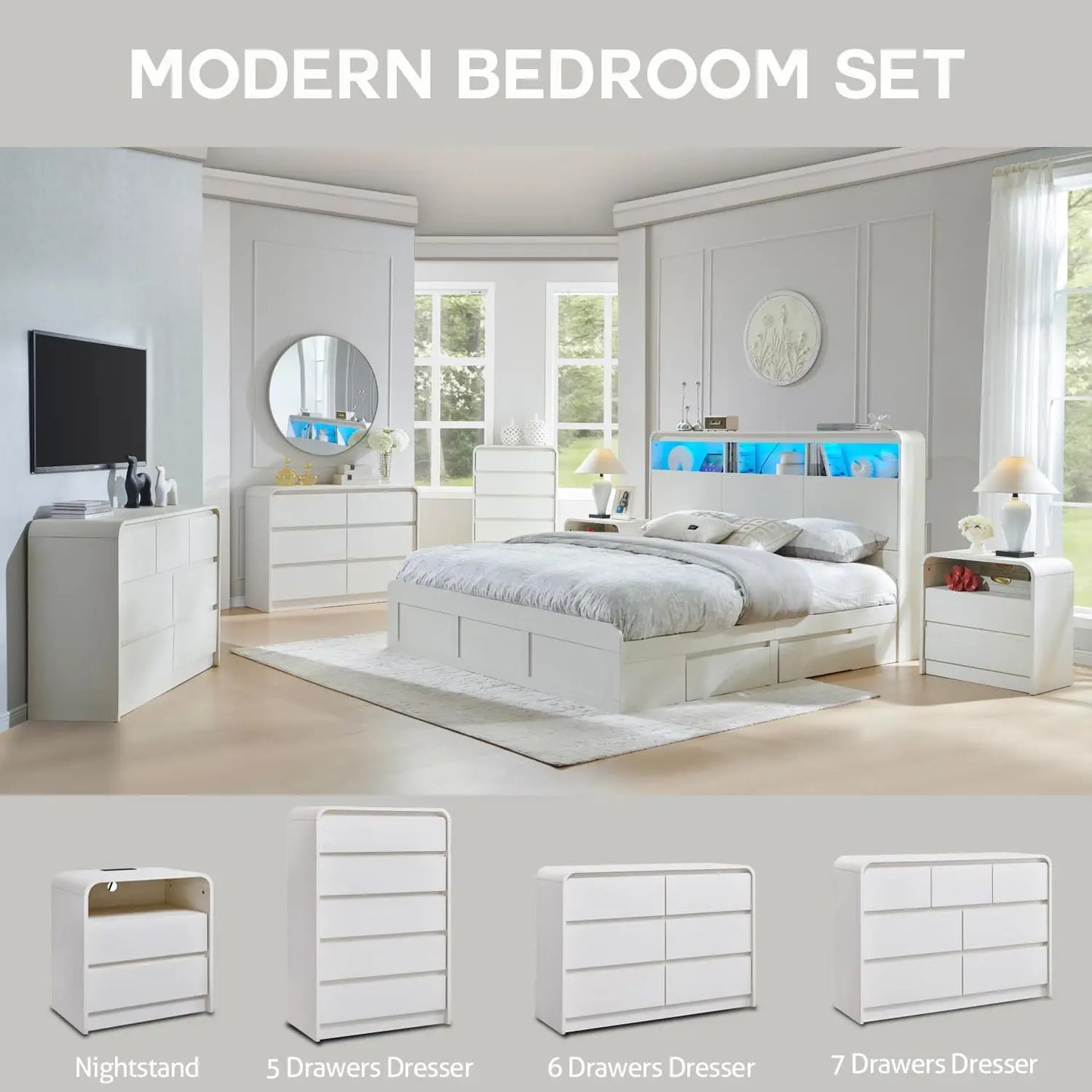 GYROOR Modern Nightstand With Charging Station And Storage Drawers