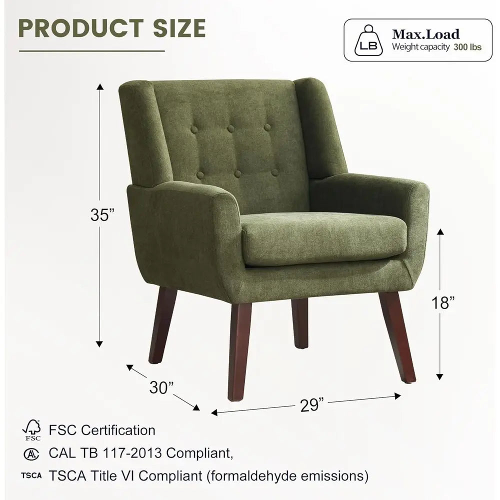 Button Tufted Accent Chair Set of Two with Wooden Legs