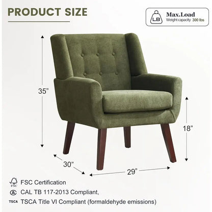 Button Tufted Accent Chair Set of Two with Wooden Legs