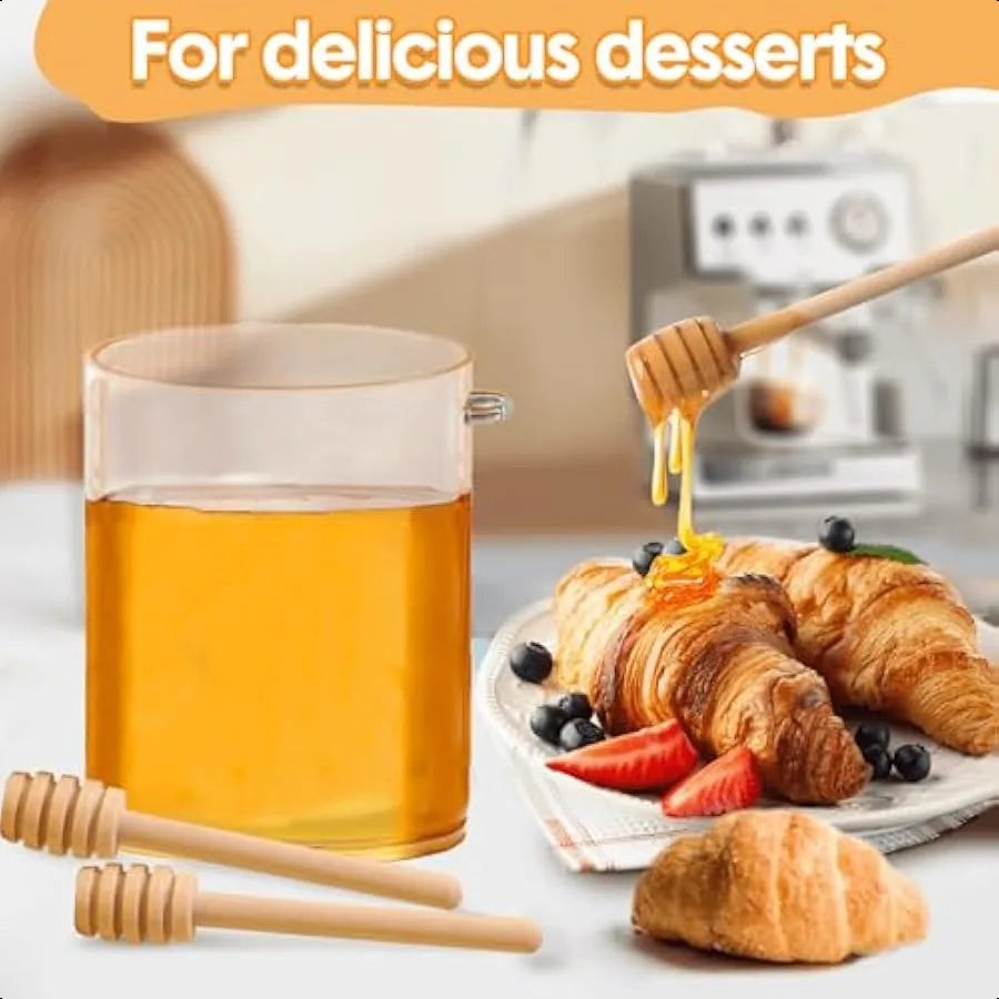 Glass Honey Dispenser No Drip with Dipper and Spoon 16 Oz Oversize Honey Jar with Lid Jar Set Honey Pot Containers with Wooden