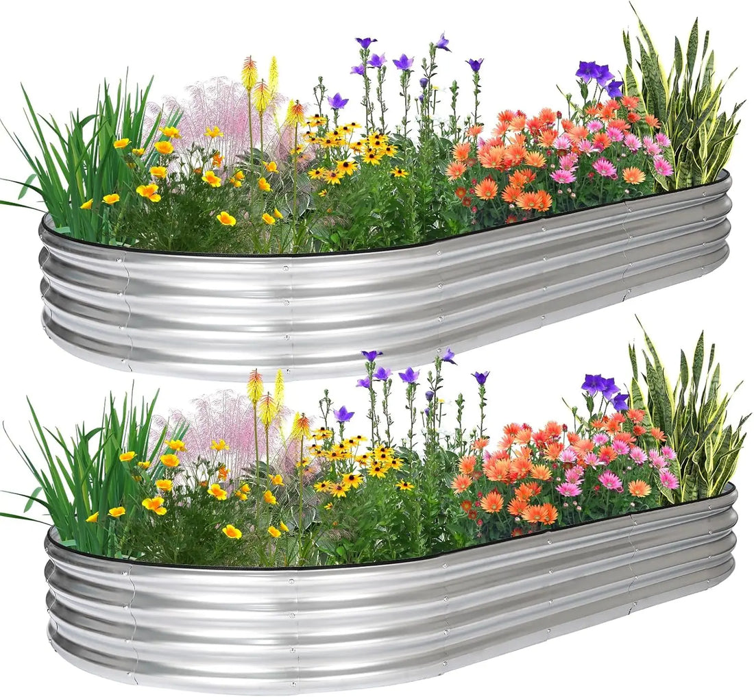 8x4x1ft Oval Raised Garden Bed Kit, Galvanized Metal Planter Box for Vegetables Fruits Flowers