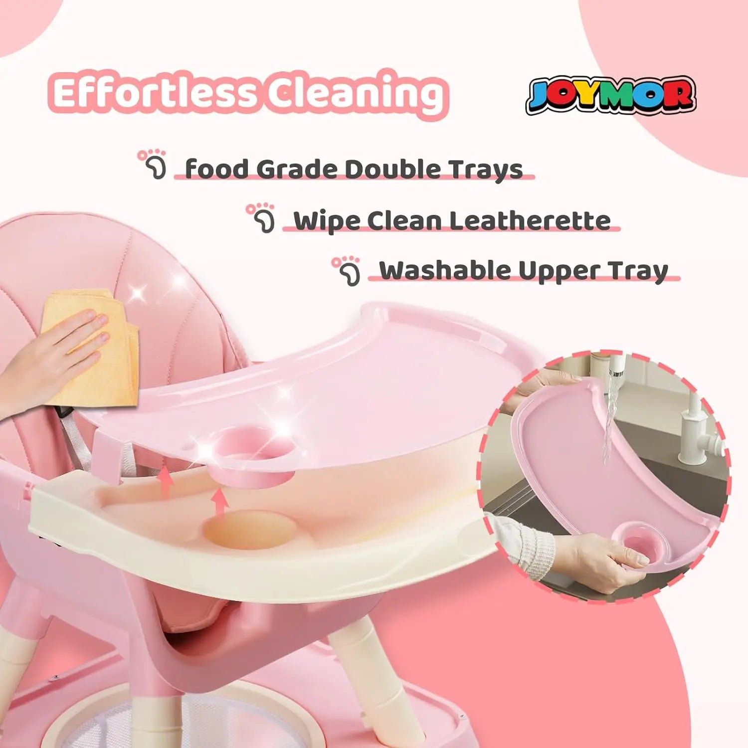 7-in-1 Convertible High Chair for Babies and Toddlers with Storage Basket in Pink