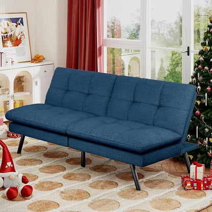 Faux Leather Futon Sofa Bed With Memory Foam Sleeper